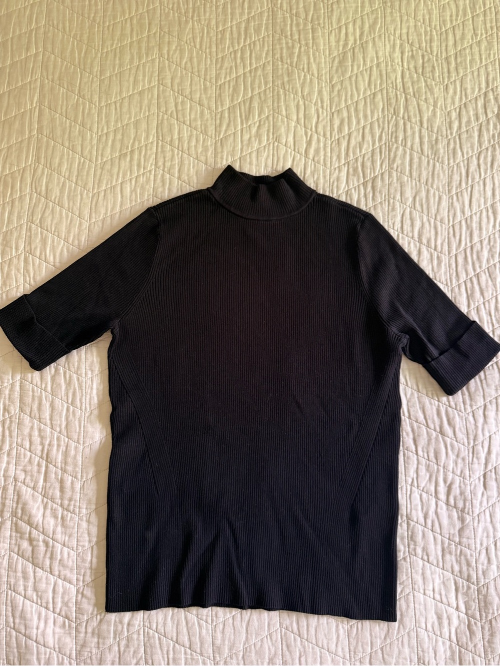 Chico's Black Ribbed Mock Neck Short-Sleeve Top